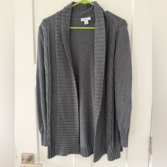 LOFT Sweaters - Cottagecore Charcoal Cable-Trim Open Cardigan